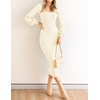 image:imageZESICA Womens Fall Slit Knit Long Sleeve Bodycon Sweater DressIvory