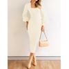 image:imageZESICA Womens Fall Slit Knit Long Sleeve Bodycon Sweater DressIvory
