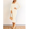 image:imageZESICA Womens Fall Slit Knit Long Sleeve Bodycon Sweater DressIvory