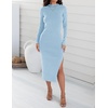 image:imageZESICA Womens Fall Slit Knit Long Sleeve Bodycon Sweater DressLightblue