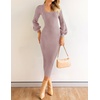 image:imageZESICA Womens Fall Slit Knit Long Sleeve Bodycon Sweater DressPurple