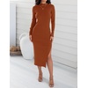 image:imageZESICA Womens Fall Slit Knit Long Sleeve Bodycon Sweater DressRust