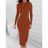 image:imageZESICA Womens Fall Slit Knit Long Sleeve Bodycon Sweater DressRust