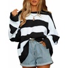 image:imageZESICA Womens Fall Winter Oversized Striped Knit Sweaters Fashion ClothesBlackstriped