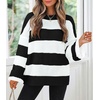 image:imageZESICA Womens Fall Winter Oversized Striped Knit Sweaters Fashion ClothesBlackstriped