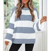 image:imageZESICA Womens Fall Winter Oversized Striped Knit Sweaters Fashion ClothesBlue