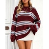 image:imageZESICA Womens Fall Winter Oversized Striped Knit Sweaters Fashion ClothesBurgundy