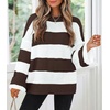 image:imageZESICA Womens Fall Winter Oversized Striped Knit Sweaters Fashion ClothesCoffee