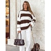 image:imageZESICA Womens Fall Winter Oversized Striped Knit Sweaters Fashion ClothesCoffee