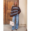 image:imageZESICA Womens Fall Winter Oversized Striped Knit Sweaters Fashion ClothesCoffee Brown