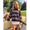 image:imageZESICA Womens Fall Winter Oversized Striped Knit Sweaters Fashion ClothesCoffee Brown