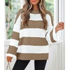 image:imageZESICA Womens Fall Winter Oversized Striped Knit Sweaters Fashion ClothesLightkhaki