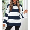 image:imageZESICA Womens Fall Winter Oversized Striped Knit Sweaters Fashion ClothesNavy