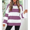 image:imageZESICA Womens Fall Winter Oversized Striped Knit Sweaters Fashion ClothesPurple