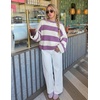 image:imageZESICA Womens Fall Winter Oversized Striped Knit Sweaters Fashion ClothesPurple