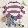 image:imageZESICA Womens Fall Winter Oversized Striped Knit Sweaters Fashion ClothesPurple