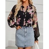 image:imageZESICA Womens Floral Print Long Sleeve Button Down Boho TopBlack Floral