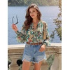 image:imageZESICA Womens Floral Print Long Sleeve Button Down Boho TopPink Green