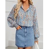 image:imageZESICA Womens Floral Print Long Sleeve Button Down Boho TopWhite Blue