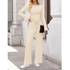 image:imageZESICA Womens Long Sleeve Boat Neck Wide Leg Pants 2 Piece SetsApricot