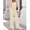 image:imageZESICA Womens Long Sleeve Boat Neck Wide Leg Pants 2 Piece SetsApricot