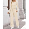 image:imageZESICA Womens Long Sleeve Boat Neck Wide Leg Pants 2 Piece SetsApricot