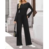 image:imageZESICA Womens Long Sleeve Boat Neck Wide Leg Pants 2 Piece SetsBlack