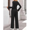 image:imageZESICA Womens Long Sleeve Boat Neck Wide Leg Pants 2 Piece SetsBlack
