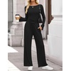 image:imageZESICA Womens Long Sleeve Boat Neck Wide Leg Pants 2 Piece SetsBlack