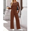 image:imageZESICA Womens Long Sleeve Boat Neck Wide Leg Pants 2 Piece SetsCaramel