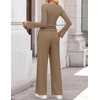 image:imageZESICA Womens Long Sleeve Boat Neck Wide Leg Pants 2 Piece SetsKhaki