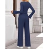 image:imageZESICA Womens Long Sleeve Boat Neck Wide Leg Pants 2 Piece SetsNavy