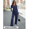 image:imageZESICA Womens Long Sleeve Boat Neck Wide Leg Pants 2 Piece SetsNavy