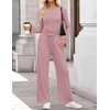 image:imageZESICA Womens Long Sleeve Boat Neck Wide Leg Pants 2 Piece SetsPink