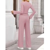 image:imageZESICA Womens Long Sleeve Boat Neck Wide Leg Pants 2 Piece SetsPink