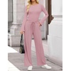 image:imageZESICA Womens Long Sleeve Boat Neck Wide Leg Pants 2 Piece SetsPink