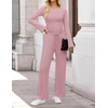 image:imageZESICA Womens Long Sleeve Boat Neck Wide Leg Pants 2 Piece SetsPink