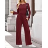 image:imageZESICA Womens Long Sleeve Boat Neck Wide Leg Pants 2 Piece SetsWine