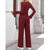 image:imageZESICA Womens Long Sleeve Boat Neck Wide Leg Pants 2 Piece SetsWine