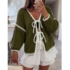 image:imageZESICA Womens Long Sleeve Cardigans Tie Front Bow SweatersArmygreen