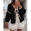 image:imageZESICA Womens Long Sleeve Cardigans Tie Front Bow SweatersBlack