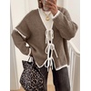 image:imageZESICA Womens Long Sleeve Cardigans Tie Front Bow SweatersCamel