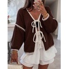 image:imageZESICA Womens Long Sleeve Cardigans Tie Front Bow SweatersCaramel