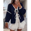 image:imageZESICA Womens Long Sleeve Cardigans Tie Front Bow SweatersNavy