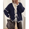 image:imageZESICA Womens Long Sleeve Cardigans Tie Front Bow SweatersNavy