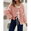 image:imageZESICA Womens Long Sleeve Cardigans Tie Front Bow SweatersPink