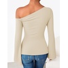 image:imageZESICA Womens Off Shoulder Bell Long Sleeve Going Out TopsApricot