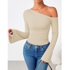image:imageZESICA Womens Off Shoulder Bell Long Sleeve Going Out TopsApricot