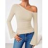 image:imageZESICA Womens Off Shoulder Bell Long Sleeve Going Out TopsApricot