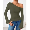 image:imageZESICA Womens Off Shoulder Bell Long Sleeve Going Out TopsArmygreen